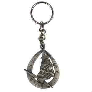 Wizard Lightning Bolt Keychain Pewter Look Cutout Key Ring Stars Moon